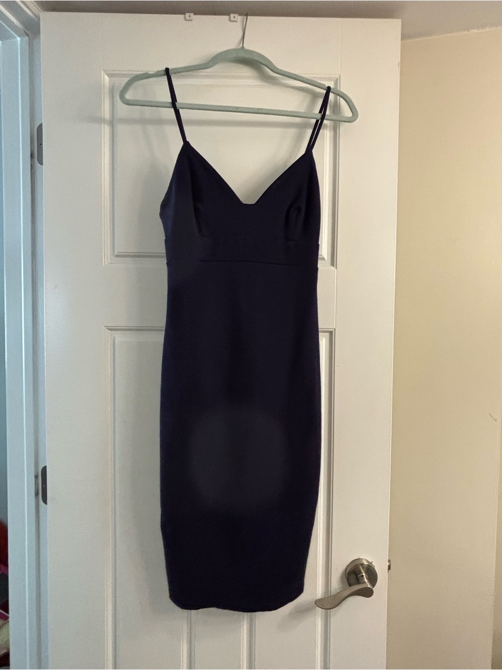 Lulu’s Navy Blue Fitted Midi Dress Size Small Spaghetti Strap Cocktail Dress